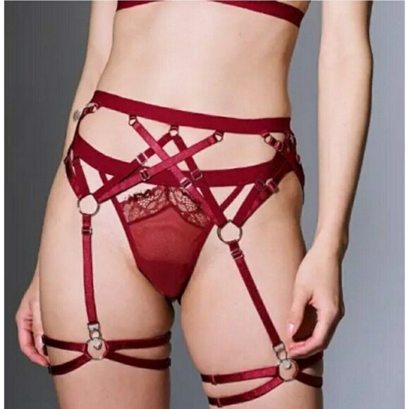 Thistle and Spire Strapped In Garter Belt Lingerie Ruby Red L - Picture 1 of 4